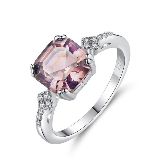 925 Silver Sterling Gemstone Created Morganite Ring