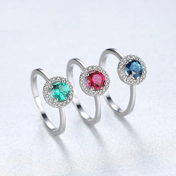 925 Silver Sterling Round Topaz Engagement Gemstone Ring