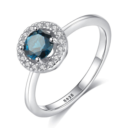 925 Silver Sterling Round Topaz Engagement Gemstone Ring