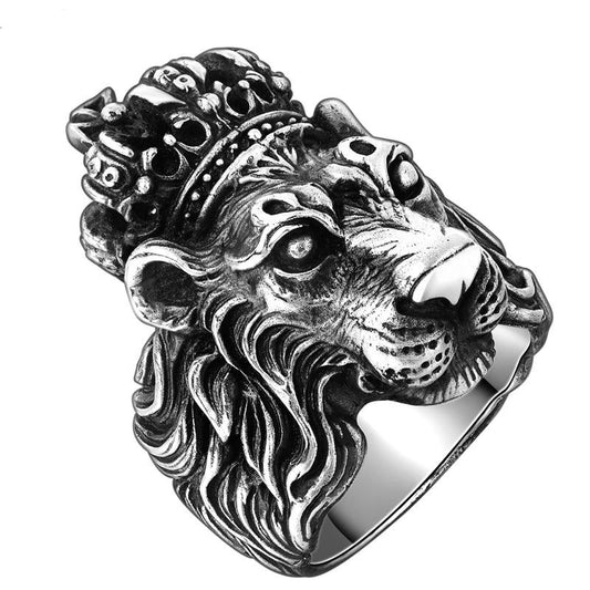 Anillo vintage de plata de ley 925 con corona y el Rey León