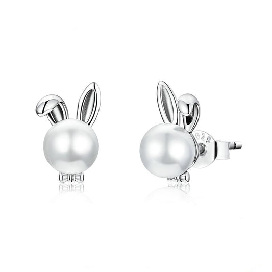 Pendientes de conejito lindo de plata de ley 925