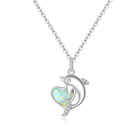 Collar de delfín con corazón en plata de ley 925