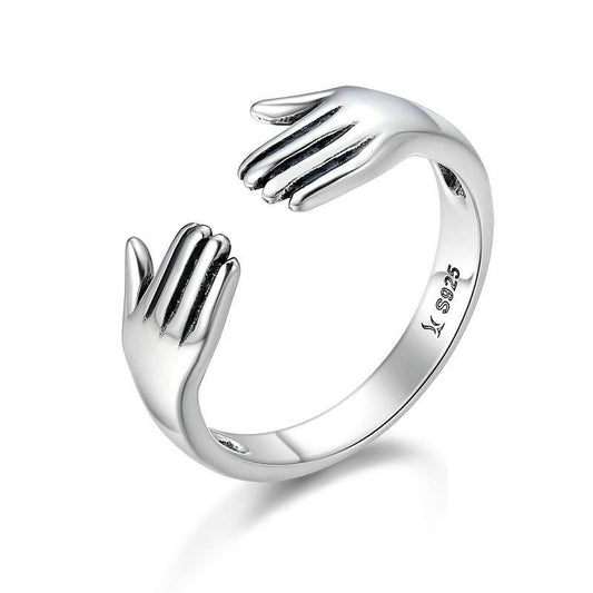Bague double couche en argent sterling 925 « Donnez-moi un câlin »