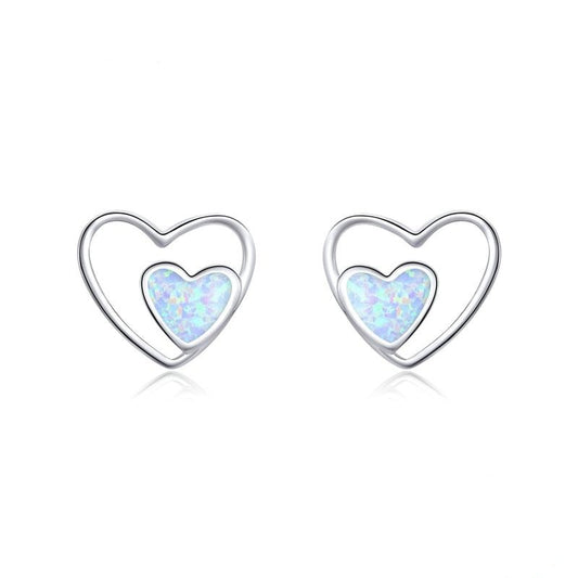 Pendientes de botón de corazón en forma de corazón de plata de ley 925
