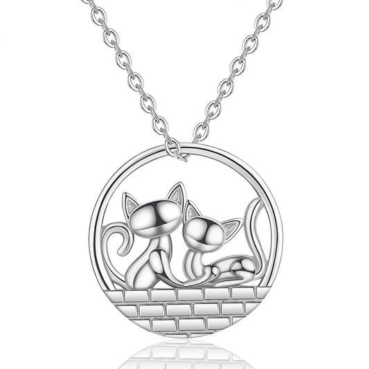 Collier avec pendentif en argent sterling 925 représentant de jolis chats