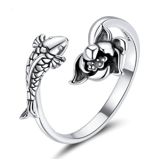 Anillo de loto koi natural en plata de ley 925