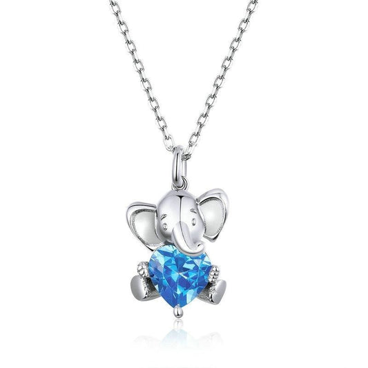 Collar de elefante con corazón azul océano en plata de ley 925