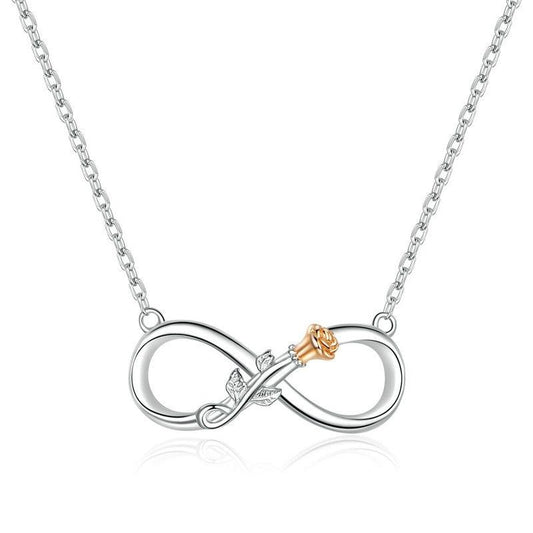 Collar de amor infinito con flor de rosa en plata de ley 925