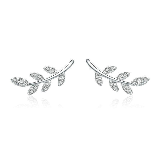 Pendientes de plata de ley 925 con hojas de primavera y circonitas