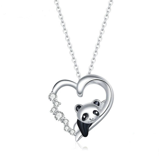 Collar de panda bebé con esmalte de circonita en plata de ley 925