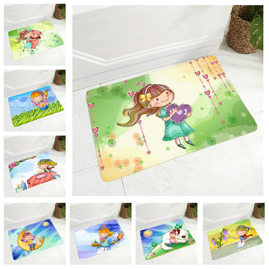 Felpudo infantil con diseño de dibujos animados de niña y niño, colorido y bonito