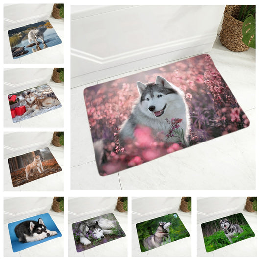 Tapis de sol en flanelle avec motif drôle de chien Husky de Sibérie