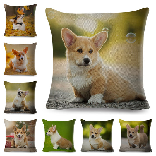 Bonita funda de almohada con estampado de perro Pembroke Corgi galés, decoración para cojín de mascota.