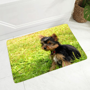 Lindo felpudo decorativo para perro Yorkshire miniatura.