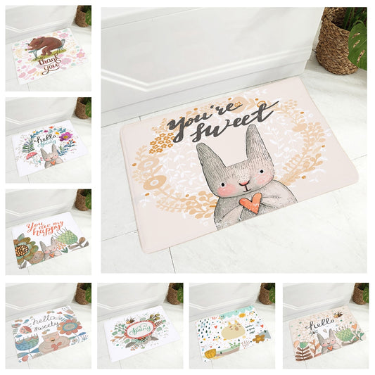 Tapis de sol en forme de lapin mignon dessiné à la main, joli paillasson animal ours