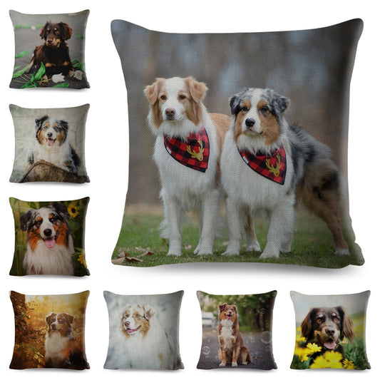 Bonita funda de almohada con estampado de perro pastor australiano