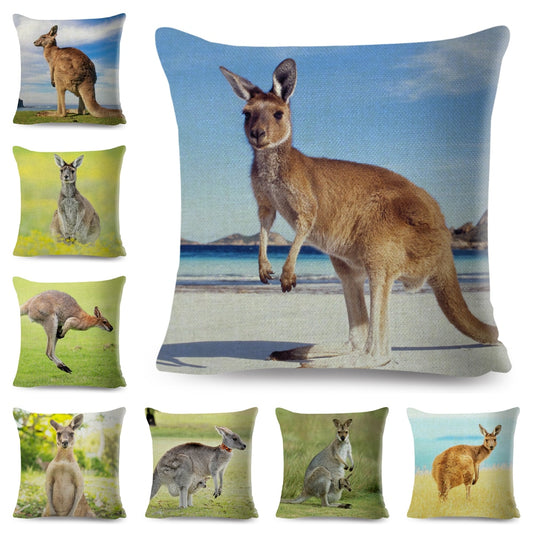 Funda de cojín de canguro australiano con decoración de animales salvajes