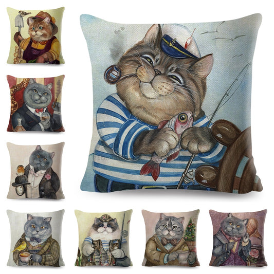 Funda de almohada con diseño de gato súper acuarela, decoración de animales de dibujos animados
