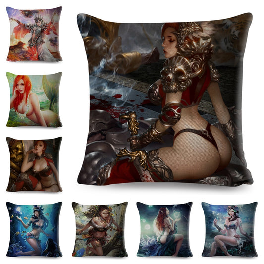 Funda de almohada con decoración de mitología europea, diseño de chica guapa y súper sexy.