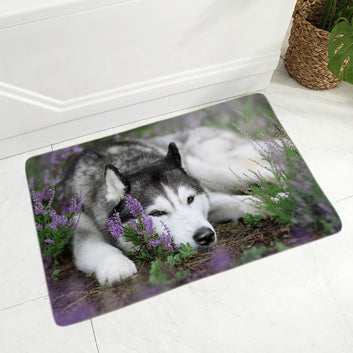 Tapis de sol en flanelle avec motif drôle de chien Husky de Sibérie