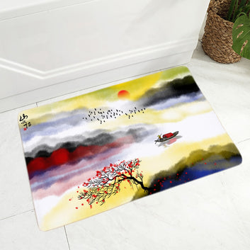 Tapis de sol à l'encre de Chine, décor de beau paysage, paillasson