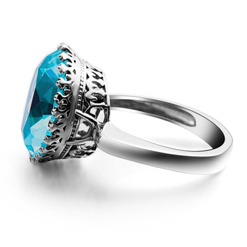 Anillo vintage de aguamarina redonda de plata de ley 925