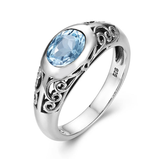 Anillo de plata de ley 925 con topacio azul y aguamarina, piedra de nacimiento de marzo