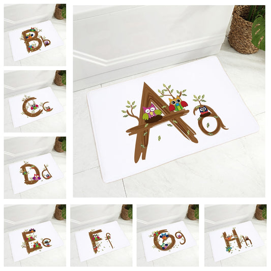 Paillasson mignon avec lettres anglaises AZ et motif animal hibou