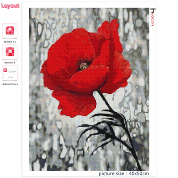Kit de pintura de diamantes con bordado de flor de amapola y mosaico de flores rojas para decoración del hogar