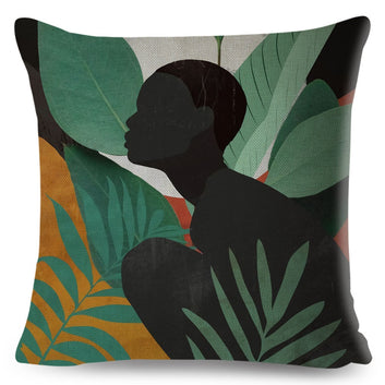 Hermosa funda de almohada con diseño de mujer africana negra con dibujos geométricos