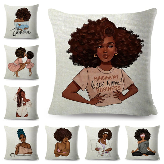 Funda de cojín con diseño de mujer africana, moderna y negra, para Super Mamá.