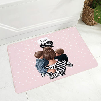 Bonita alfombra de piso de dibujos animados de moda para mamá y bebé, decoración de felpudo Super Mamá