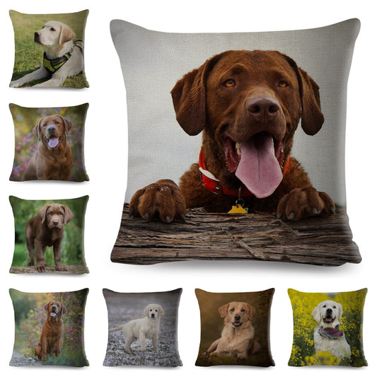 Funda de almohada con estampado de labrador marrón