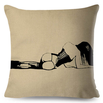 Funda de almohada con diseño de dibujos animados de una dama sexy y un trasero de una chica hermosa