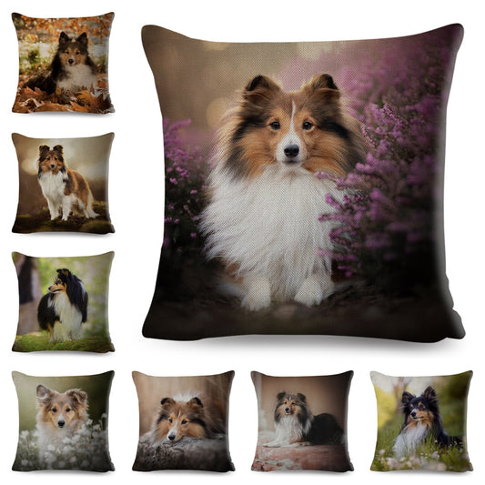 Funda de almohada decorativa con estampado de perro pastor de Shetland