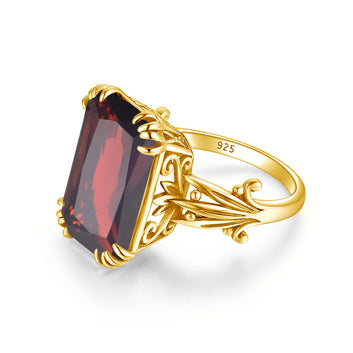 Red Garnet Rectangle Created Gemstone Solid  925 Sterling Silver Ring
