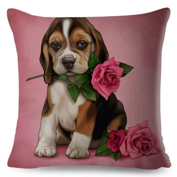 Funda de cojín con diseño de perro de dibujos animados, colorida y adorable, para decoración.
