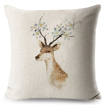 Funda de almohada de estilo nórdico con diseño de animales de acuarela y ciervos.