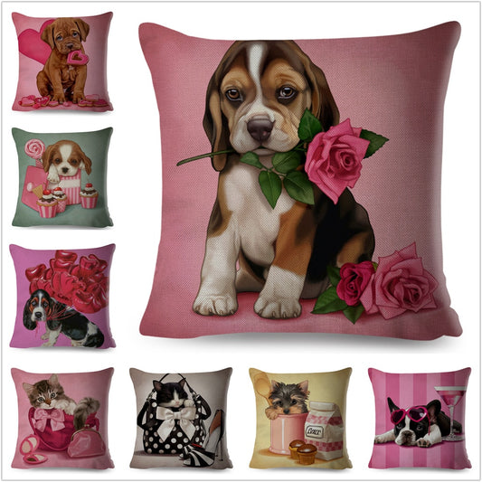Funda de cojín con diseño de perro de dibujos animados, colorida y adorable, para decoración.