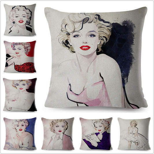 Funda de almohada de poliéster con diseño de superestrella y chica sexy de dibujos animados, sencilla y colorida