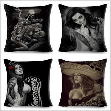 Funda de cojín estilo chicano mexicano con decoración de calavera de dibujos animados para niña