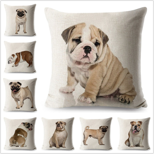 Bonita funda de cojín con diseño de bulldog francés y animales.