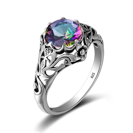 Fashion Round Design Silver 925 Bachelorette Party Mystic Topaz Silver Ring