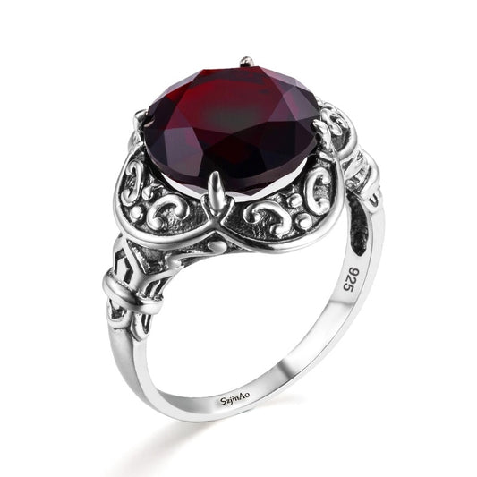 Anillo de compromiso de plata de ley 925 con granate estilo bizantino