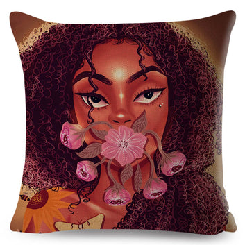 Funda de cojín con dibujo de niña africana, colorida y negra, para mujer.