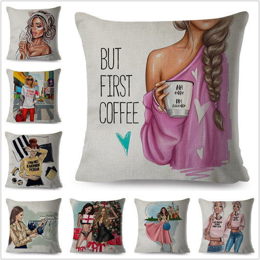 PERO PRIMERO Café Súper Sexy Chica de Dibujos Animados Funda de Almohada Funda de Cojín
