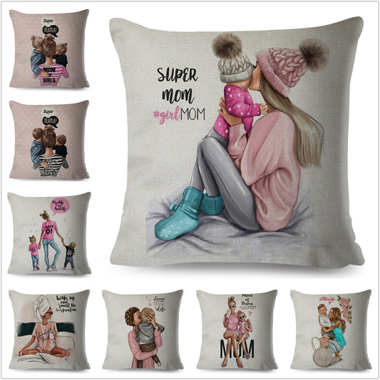 Funda de cojín con dibujos de Super Mamá, decorativa para mamá y bebé