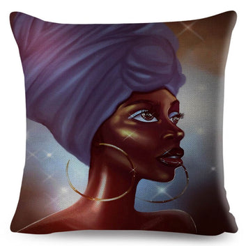 Funda de almohada de poliéster con diseño de mujer negra, hermosa niña africana, con dibujos animados coloridos