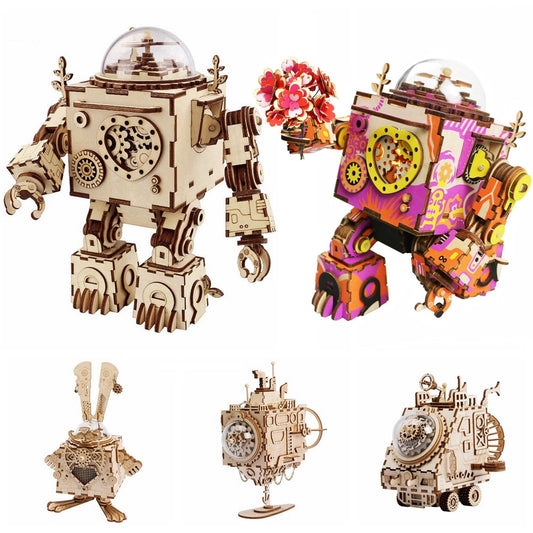 Rompecabezas de madera 3D con ventilador giratorio, modelo Steampunk, kit de construcción, juguete de ensamblaje