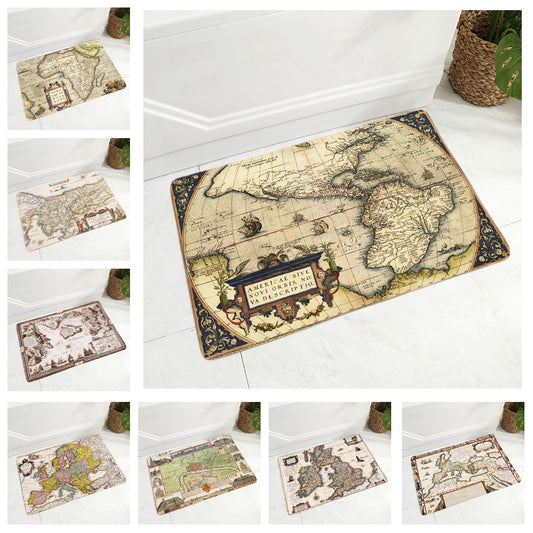 Paillasson géométrique vintage avec carte ancienne